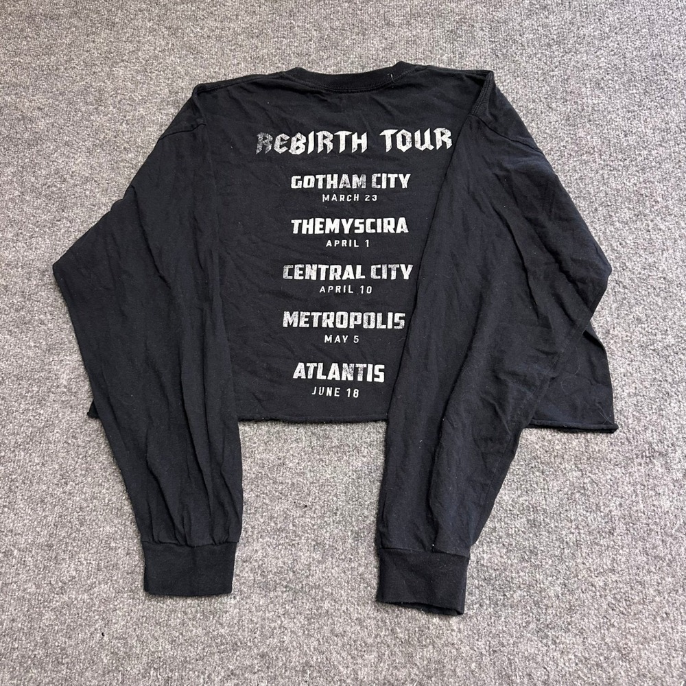 Justice League Shirt Womens Size XL Black Rebirth Tour Graphic Long Sleeve Crop
